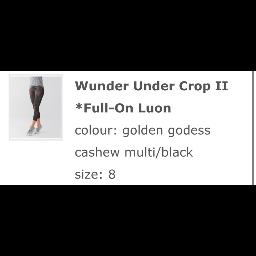 Lululemon wunder under camo crop size 8